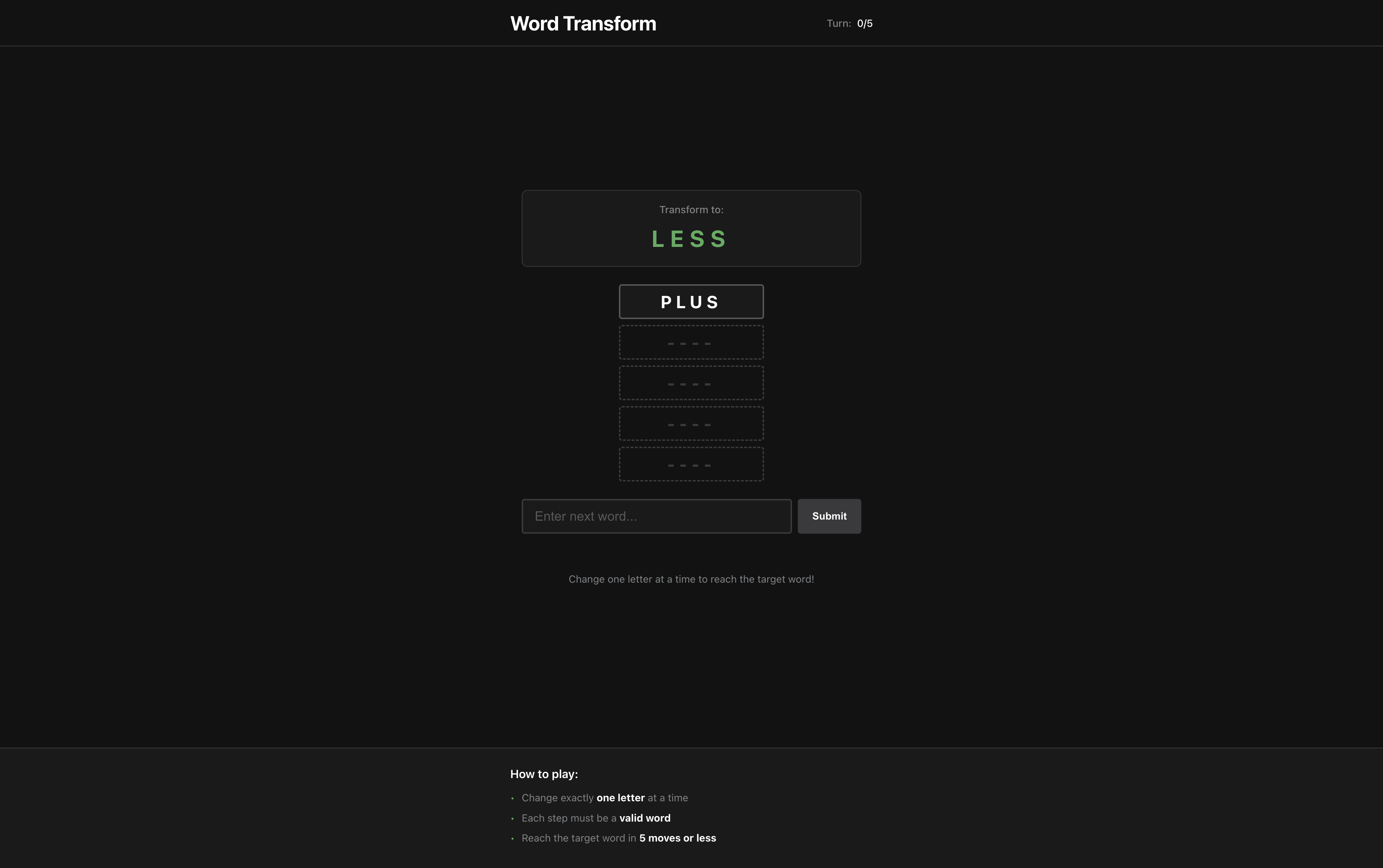 Preview from Word Transform - Quick Wordle-Inspired Game Development
