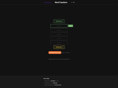 A Wordle-inspired word transformation game screenshot